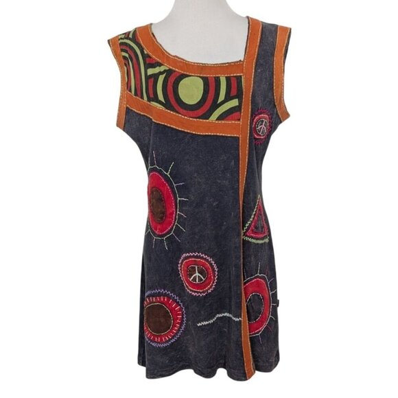 Rising International Embroidered Dress Womens Size Small Black Artsy Boho Hippie - Picture 1 of 10